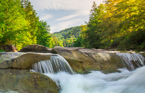 Water flowing down a beautiful rocky stream