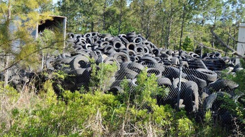 A pile of tires outside