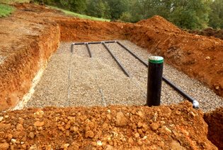 A pit filled with tire-derived aggregate 