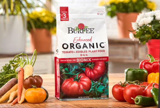 A bag of Burpee Enhanced Organic Tomato Edible Mix