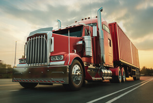 A large red eighteen wheeler