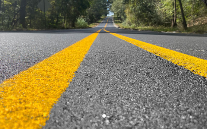 Yellow dividing lines on a road